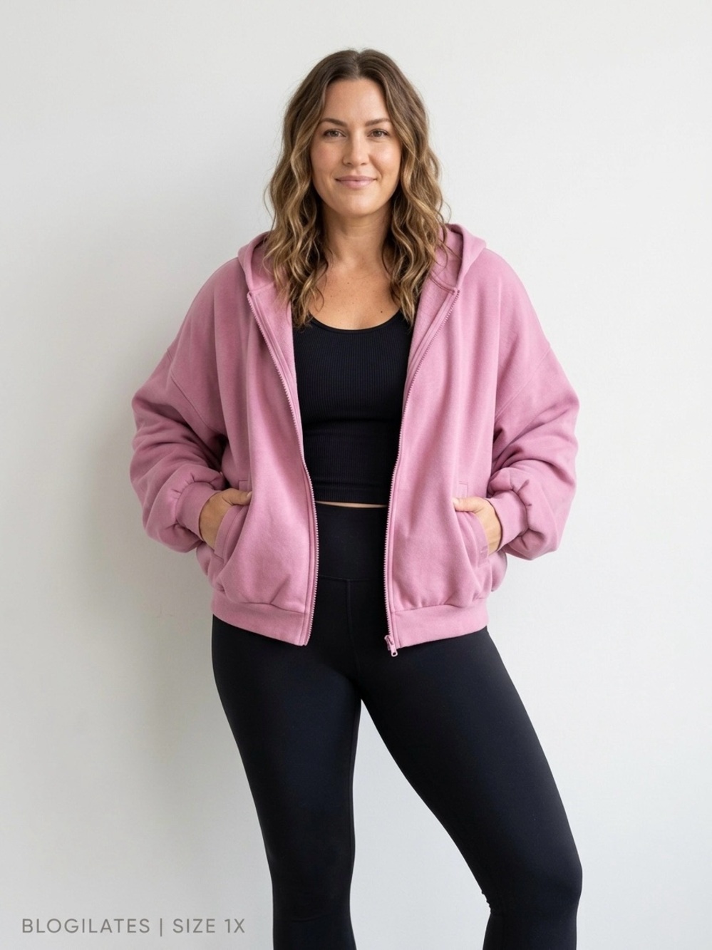 Blogilates Pink Marshmallow Full Zip Oversized Hoodie - Size 1X